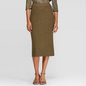 A New Day Ribbed Skirt,Olive Heather large NWT